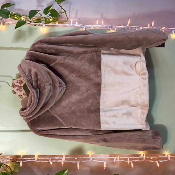 Women's Aeropostale Lounge Teddy Snuggly Brown Cream Hooded Jacket M - Picture 10 of 11